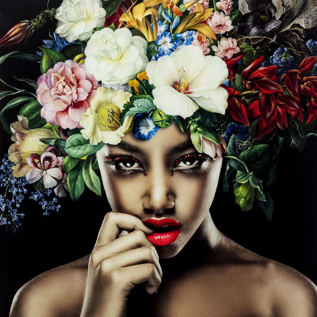 KARE Design Bilder | Bild Glas Pretty Flower Woman 120X120
