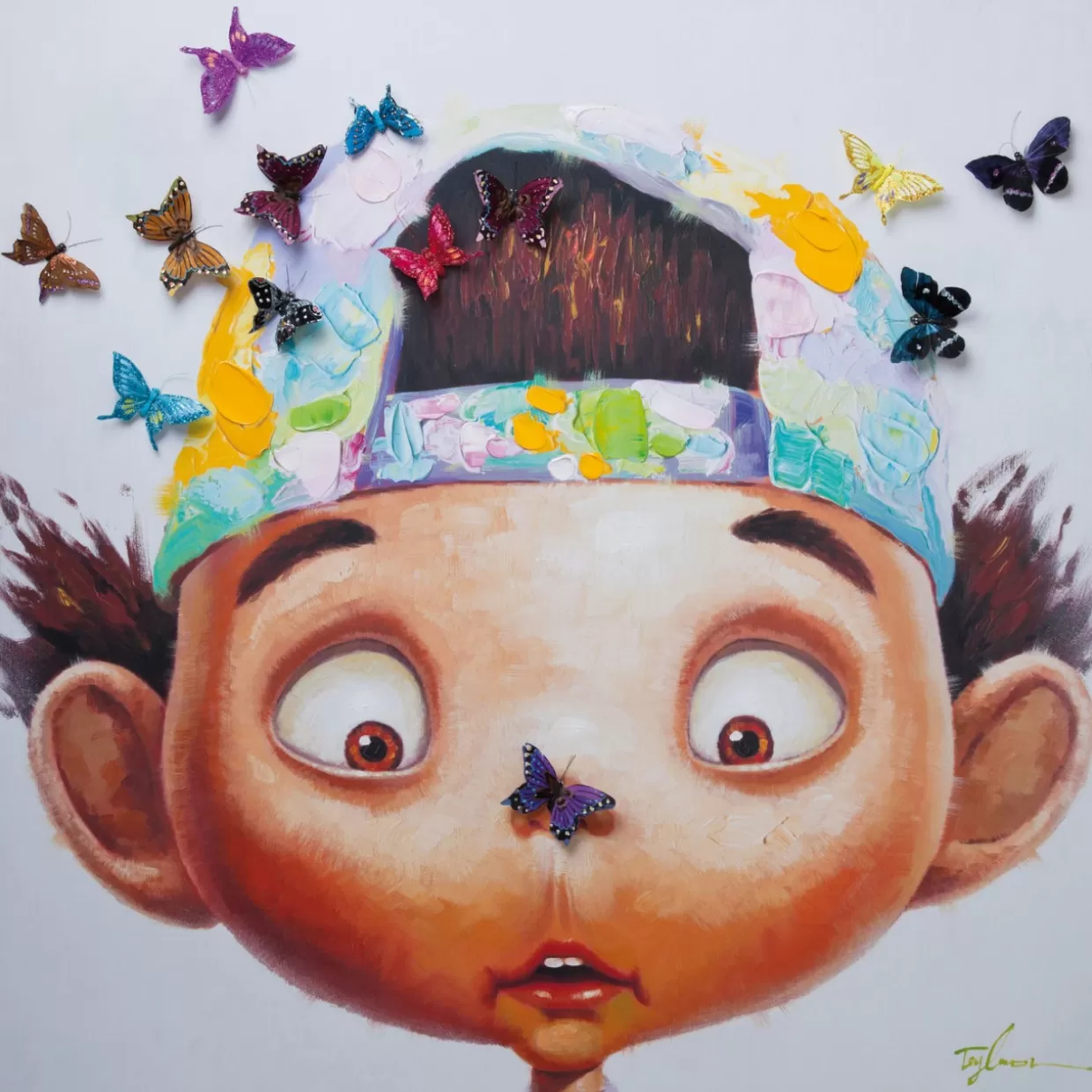 KARE Design Bilder | Bild Touched Boy With Butterflies 100X100Cm