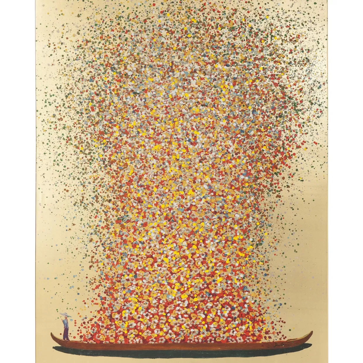 KARE Design Bilder | Bild Touched Flower Boat Gold Rot 80X100Cm