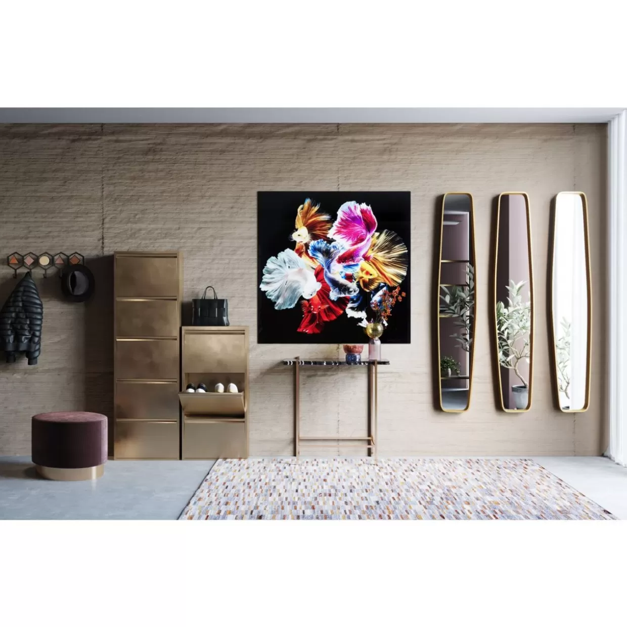 KARE Design Bilder | Glasbild Colorful Swarm Fish 120X120Cm